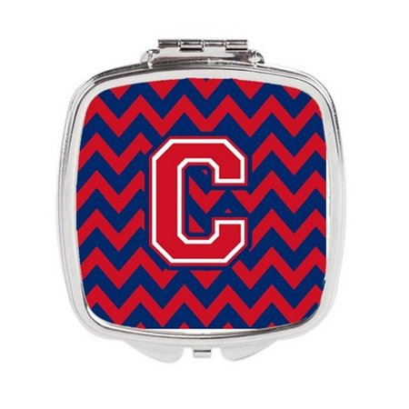 CAROLINES TREASURES Letter C Chevron Yale Blue and Crimson Compact Mirror CJ1054-CSCM